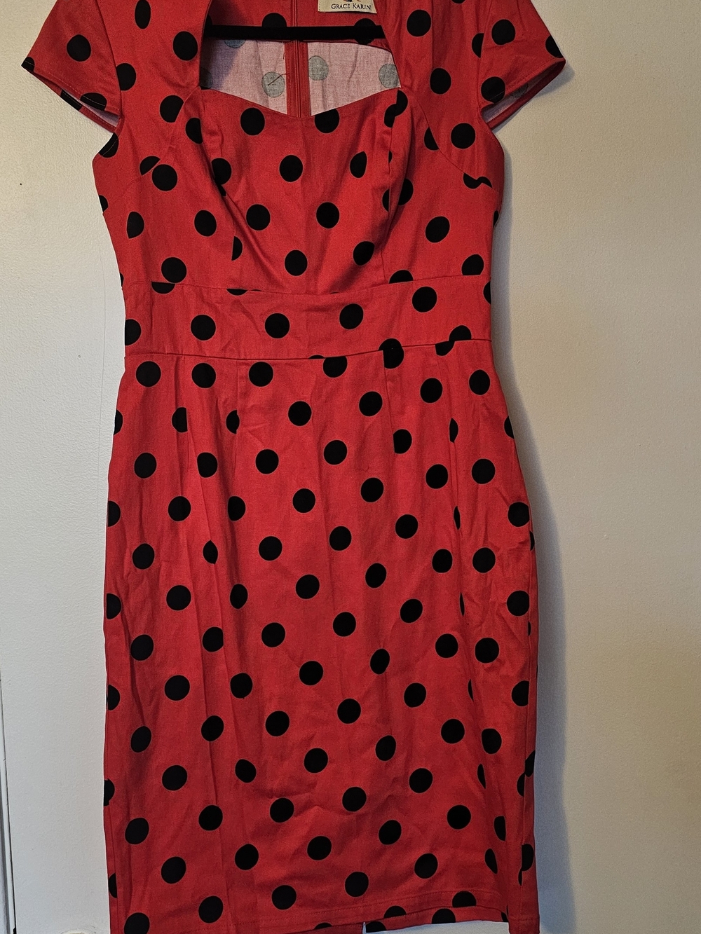 Grace Karin Red Midi Dress with Black Polka Dots
